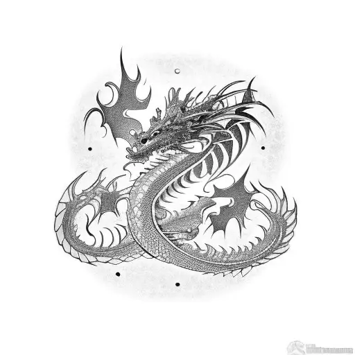 Dragon with cyborg scales and a biomechanical q background starting at the shin ending at upper thigh  tattoo design idea