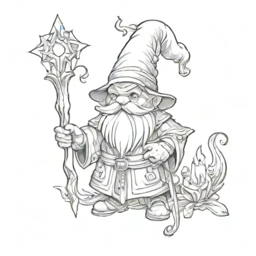 gnome wizard, dark fantasy tattoo design idea
