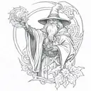 wizard, dark fantasy, graffiti tattoo design idea