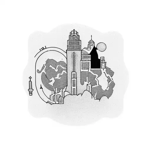 tattoo that has a composition of the places visited, namely buenos aires, montevideo, orlando, new york, los angeles, la tattoo design idea