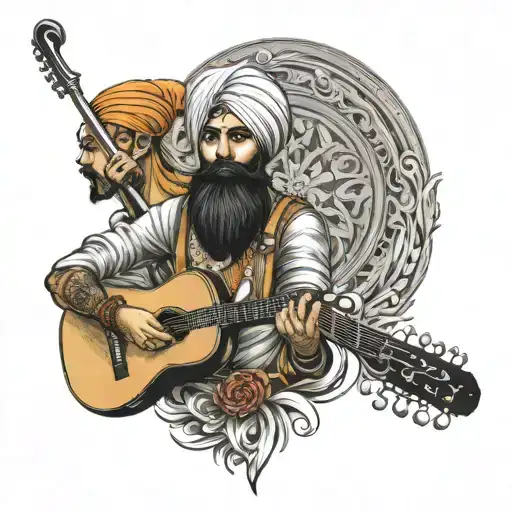 family and music and sikh warrior tattoo design idea