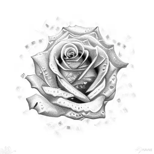 A rose made of dollar bills with intricate dotwork tattoo design idea