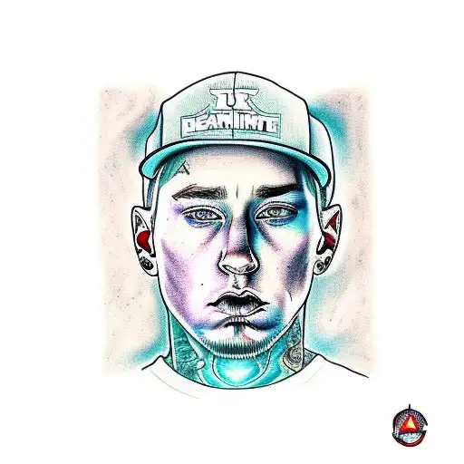 A portrait of Eminem with lyrics from his songs as shading tattoo design idea