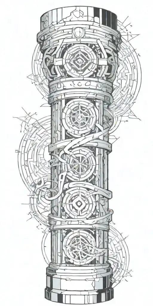 Roman marble column intertwined with the words, "Alea Iacta Est" tattoo design idea