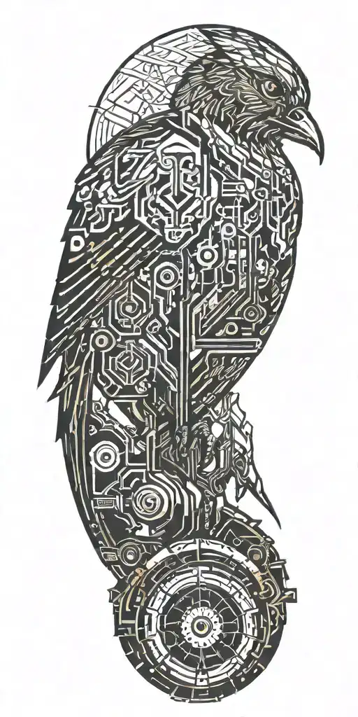 blade runner bird turning into geometrical tree  tattoo design idea