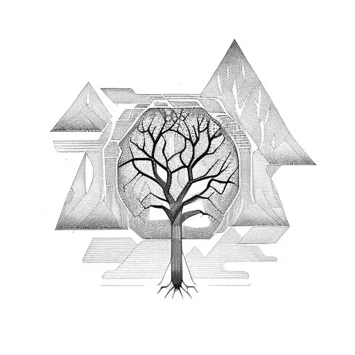 blade runner, tree, sword tangled in roots tattoo design idea
