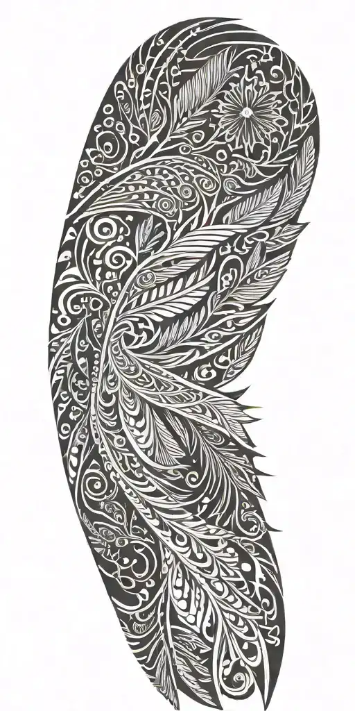 extended tribal bird wing, tree growing tattoo design idea
