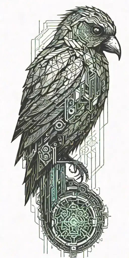 blade runner bird turning into geometrical tree  tattoo design idea