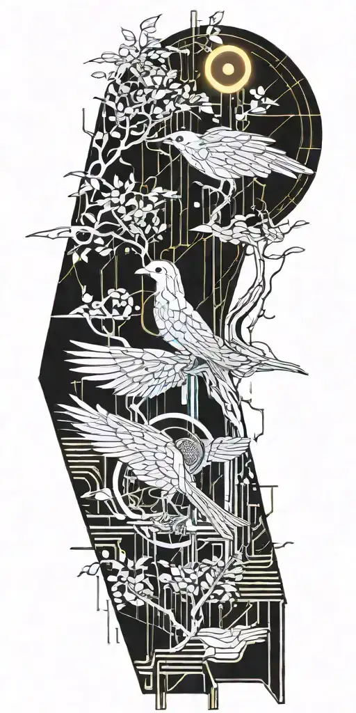 blade runner bird turning into tree below tattoo design idea