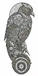 blade runner bird turning into geometrical tree  tattoo design idea