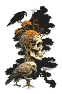 blade runner tree growing with skull and bird   tattoo design idea