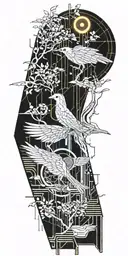 blade runner bird turning into tree below tattoo design idea