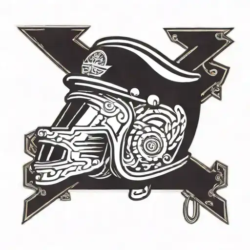 Incorporate a motorcycle helmet into a traditional barber's pole design tattoo design idea