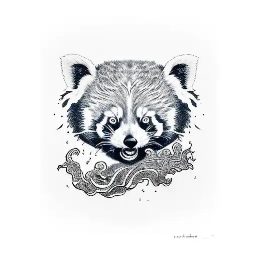 red panda crawling black and white tattoo design idea