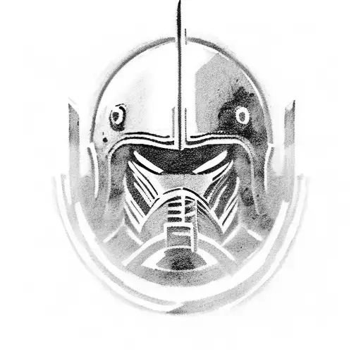 black and white, Spartan warrior with helmet on winning in battle with smoke and fire around him holding spare and shiel tattoo design idea