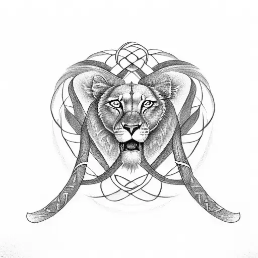 An infinity symbol intertwined with a lioness, symbolizing everlasting strength and love tattoo design idea