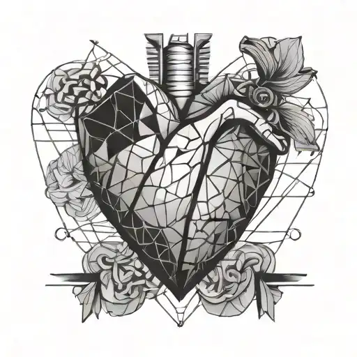 half brain half heart heart geometric  tattoo design idea