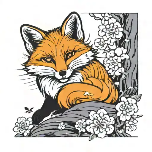 Fox face spiritualizm flowers blooming tattoo design idea