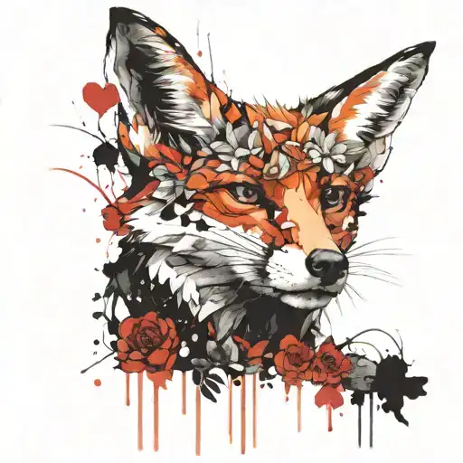 Fox face spiritualizm flowers blooming tattoo design idea