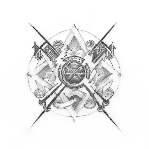 mystical protection symbol of pagan civilizations mixed with musical notes  tattoo design idea