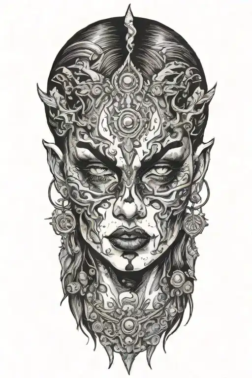 sexy demon woman bleeding out of her eyes tattoo design idea