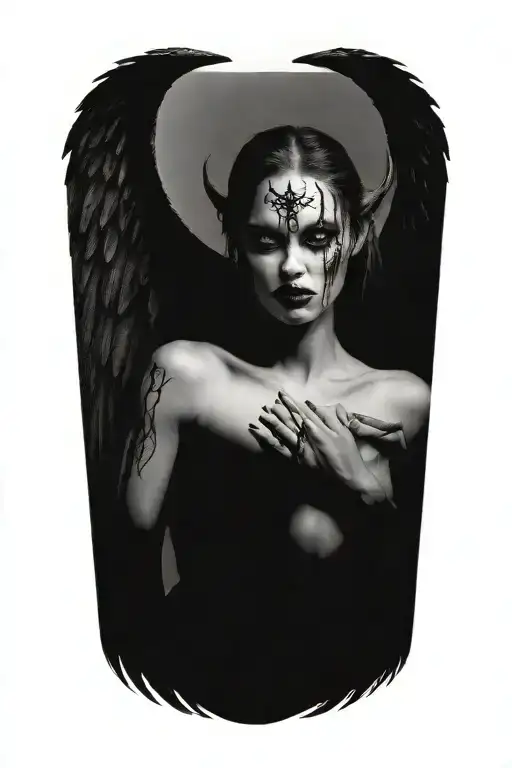 sexy nude winged demon woman bleeding from eyes tattoo design idea