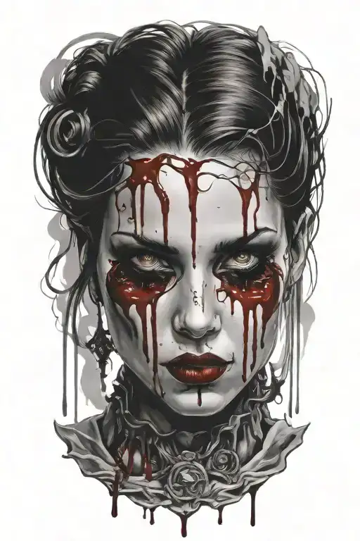 attractive evil woman bleeding from eyes tattoo design idea