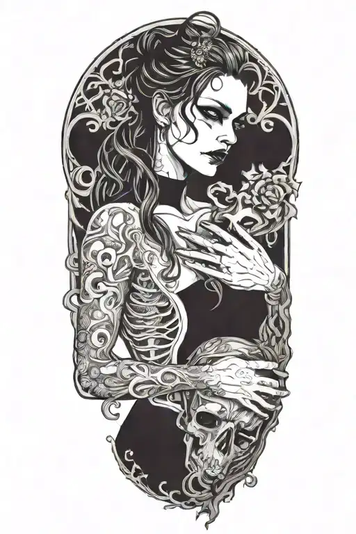 sexy partially nude demon woman holding a beating human heart tattoo design idea