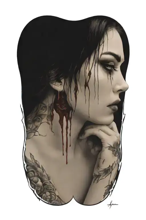 sexy nude evil woman bleeding from eyes tattoo design idea