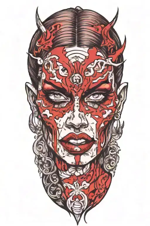 sexy demon woman bleeding out of her eyes tattoo design idea