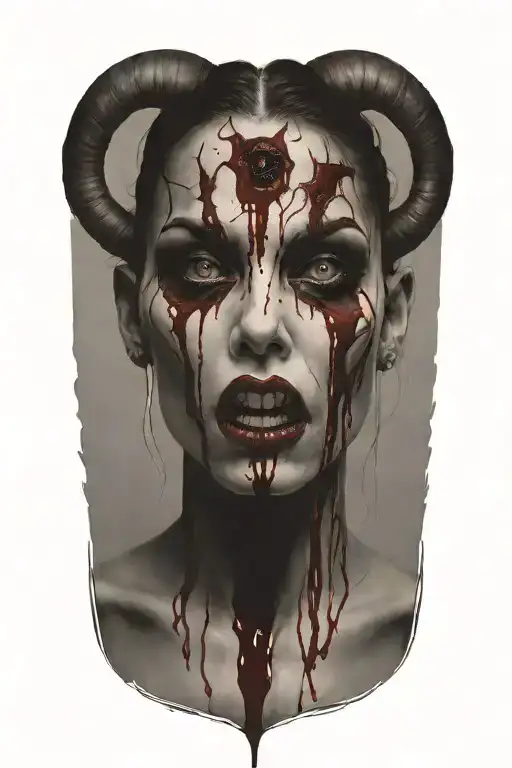 sexy nude demon woman bleeding from eyes tattoo design idea