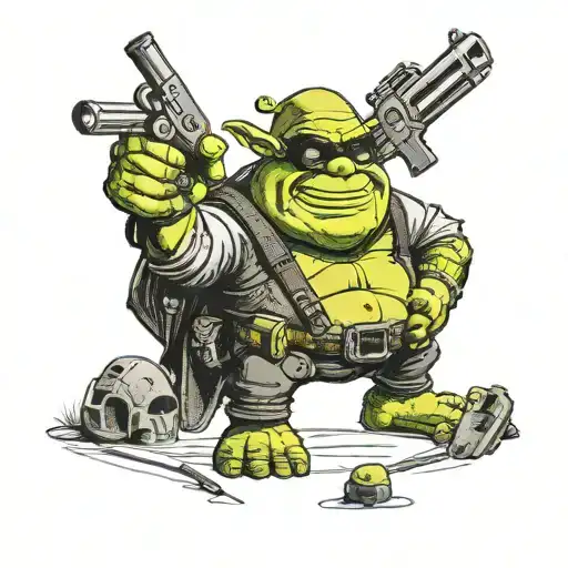 Shrek holding a gun with sunglasses tattoo design idea
