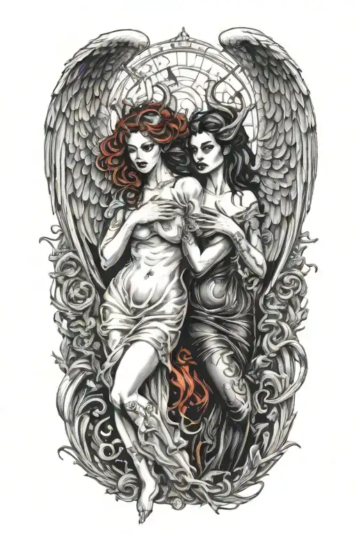 sexy angel and devil woman tattoo design idea