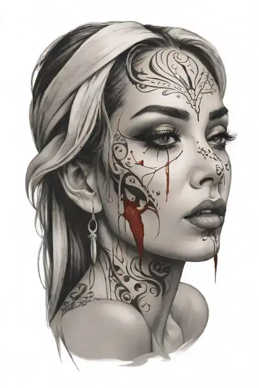 sexy woman bleeding from eyes tattoo design idea