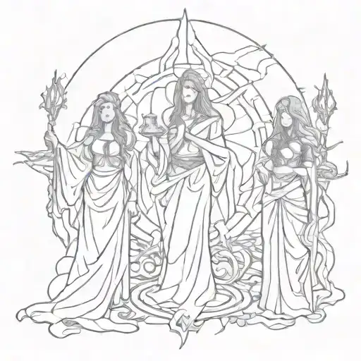 scary three norns weaving fate tattoo design idea