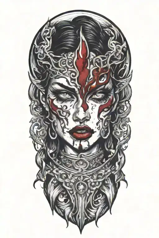 sexy demon bleeding out of her eyes tattoo design idea