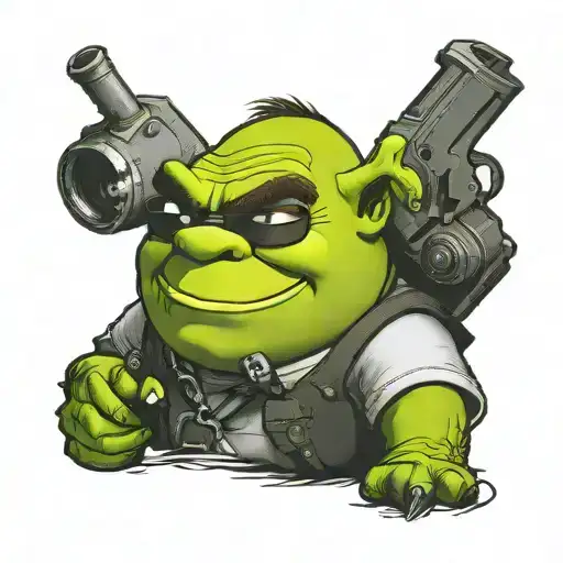 Shrek holding a gun with sunglasses tattoo design idea