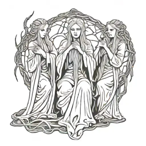 creepy three norns weaving fate tattoo design idea