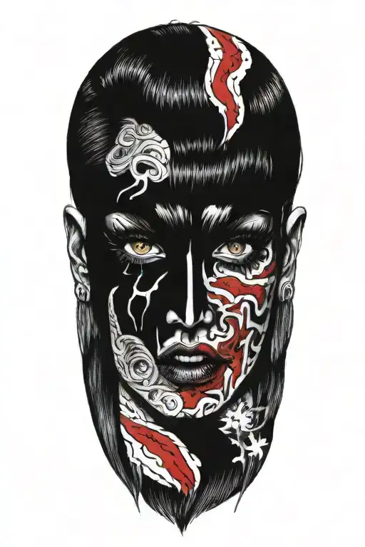 sexy demon woman bleeding out of her eyes tattoo design idea