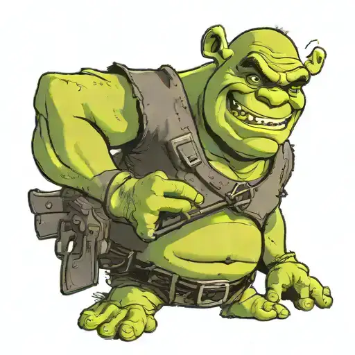 Shrek holding a gun with sunglasses tattoo design idea