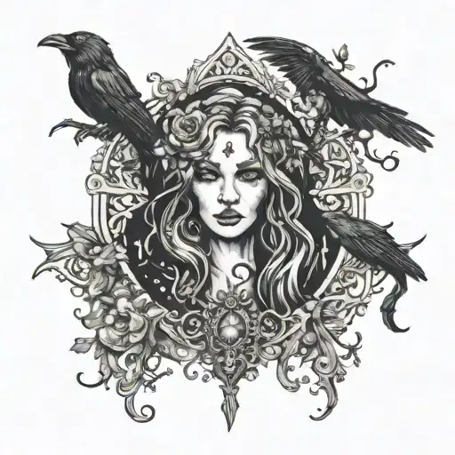creepy druid witch tattoo design idea