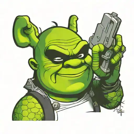 Shrek holding a gun with sunglasses tattoo design idea