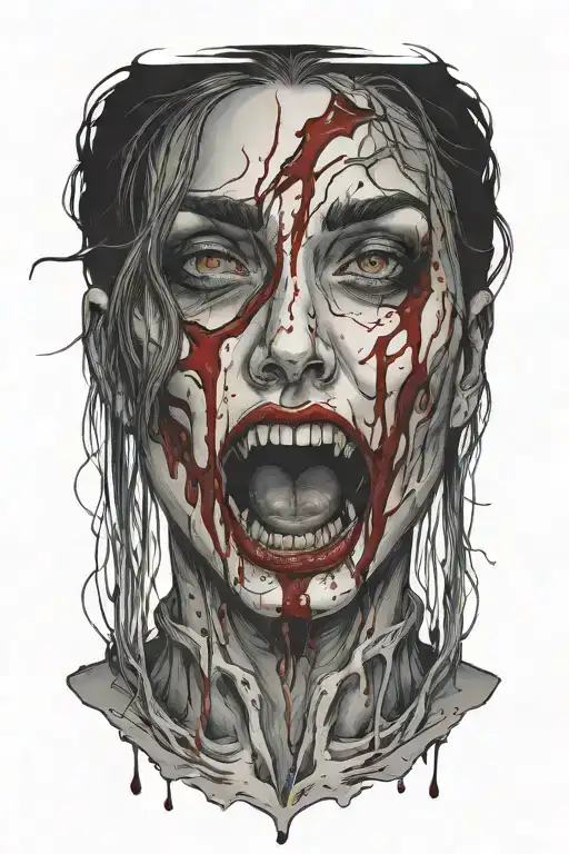attractive evil woman bleeding from eyes tattoo design idea