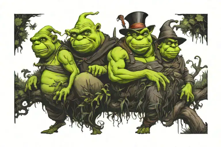 gloomy shreks swamp tattoo design idea