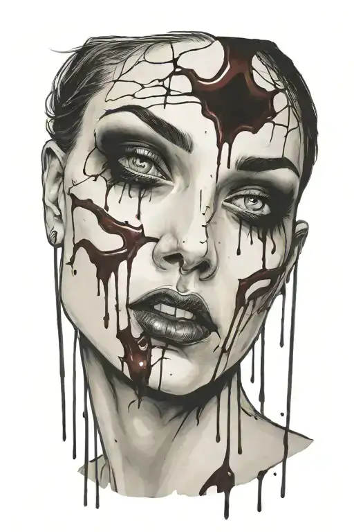 sexy nude evil woman bleeding from eyes tattoo design idea