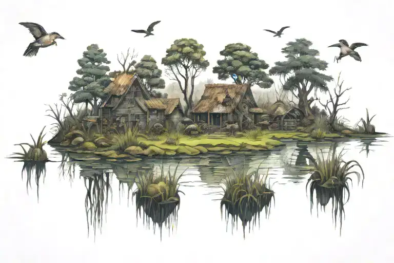 gloomy swamp tattoo design idea