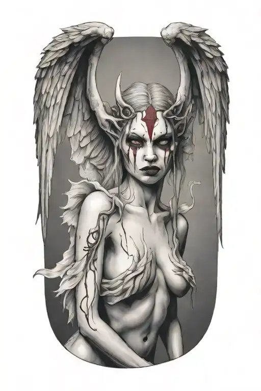 sexy nude winged demon woman bleeding from eyes tattoo design idea