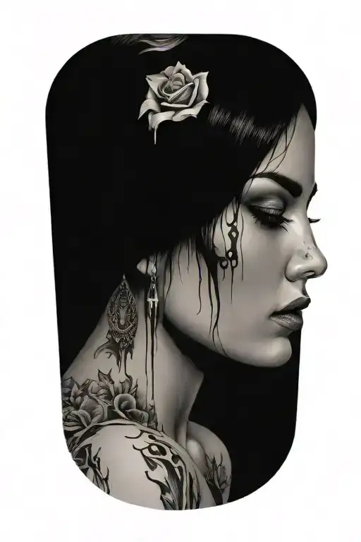 sexy nude woman bleeding from eyes tattoo design idea