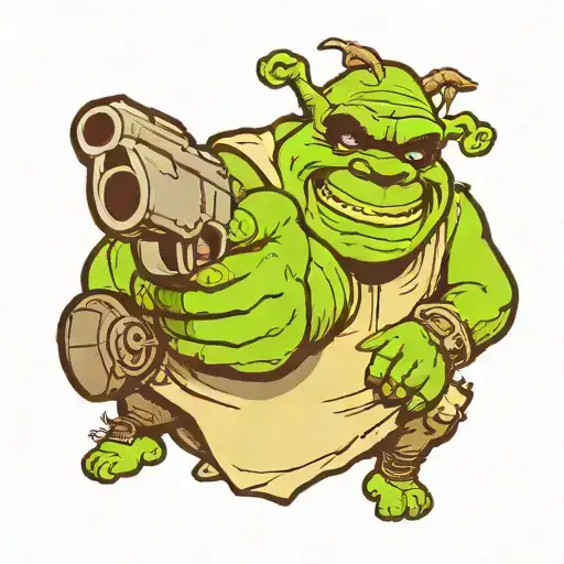 Shrek holding a gun with sunglasses tattoo design idea