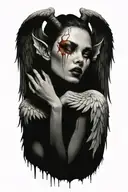sexy nude winged demon woman bleeding from eyes tattoo design idea